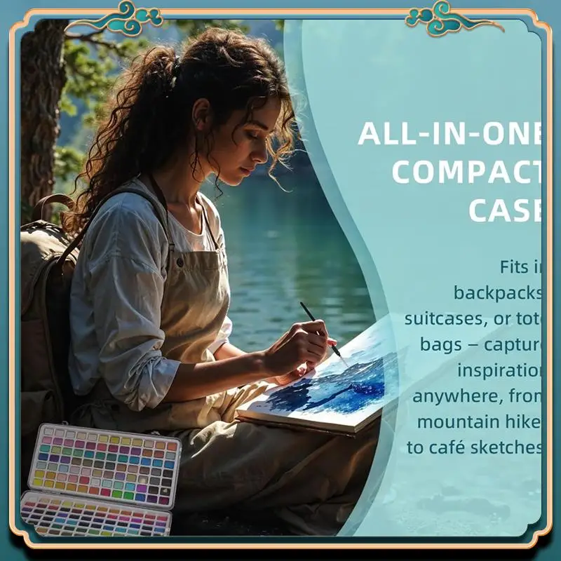 (جديد) - طقم طلاء 168 لونًا ألوان مائية، طقم رسم مع فرشاة مائية وفرش نايلون للمبتدئين