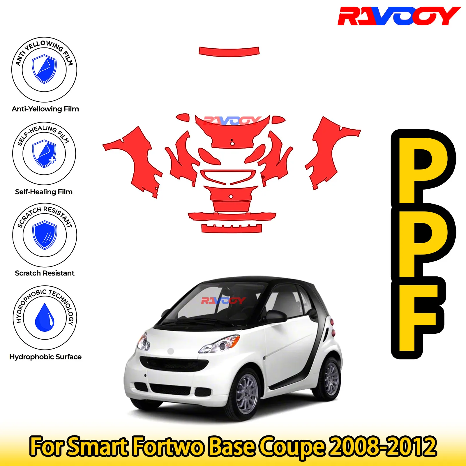 

Для Smart Fortwo Base Coupe 2008-2012 глянцевая матовая черная предварительно вырезанная передняя защитная пленка PPF Kit