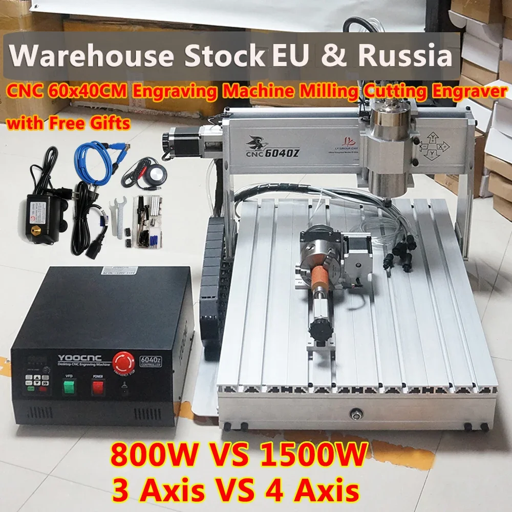 3040 CNC Milling Machine 1500W 60x40CM 3/4 Axis USB Cutting Engraver for Wood Working Warehouse Stock with Gifts Free Shipping