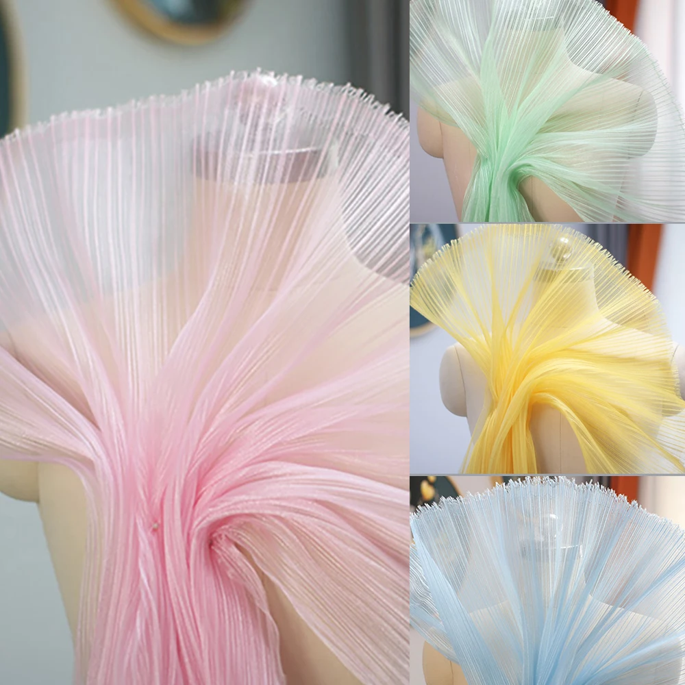 Pleated fabric big organ pleated light organza gauze material handmade dress graduation design press crepe wedding dress fabric