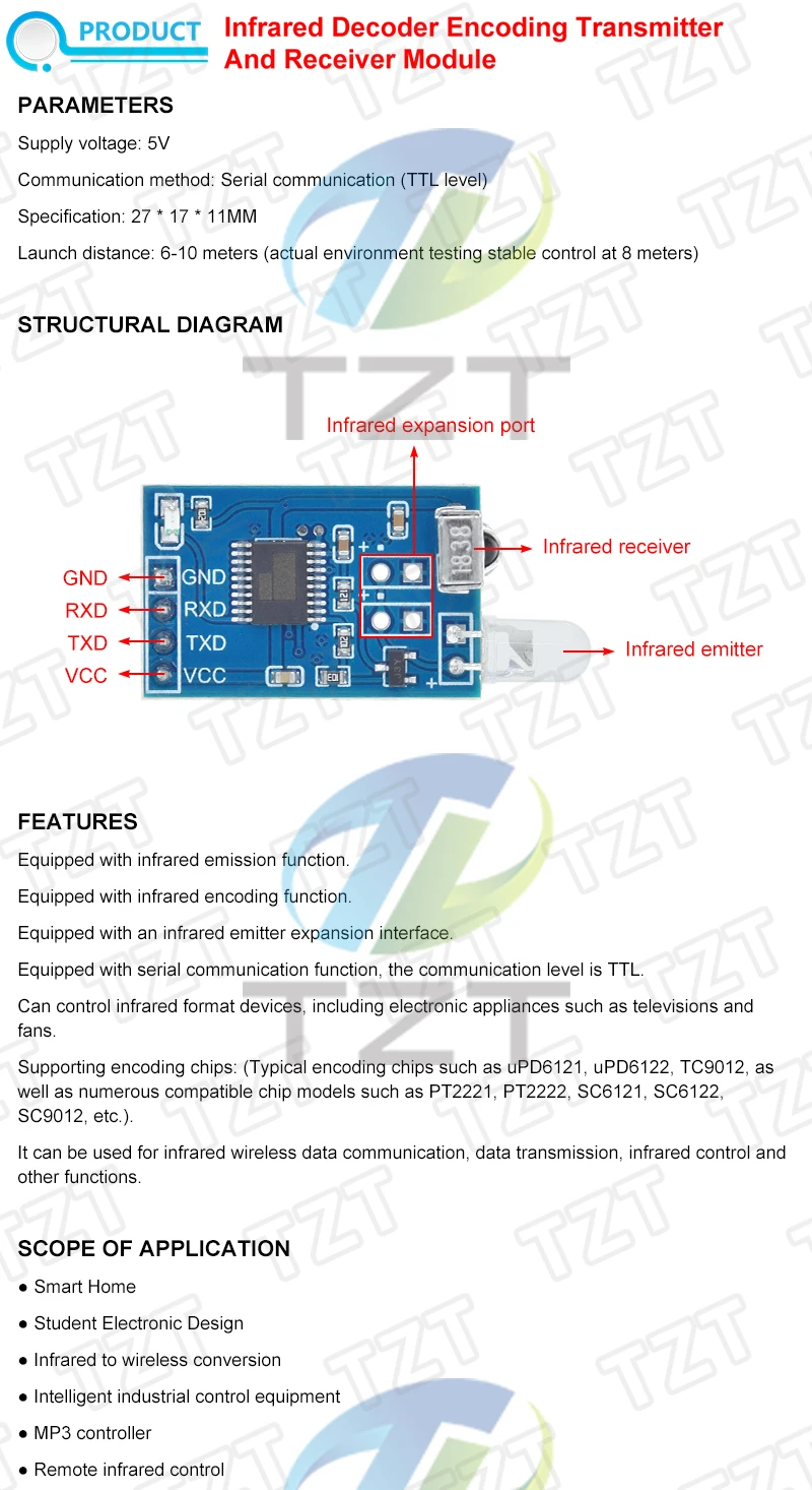 TZT 1/3 Stück 5V IR Infrarot-Fernbedienungs-Decoder Encoder Sender Empfänger Drahtloses Modul Qualität auf Lager für Arduino – Detail 1