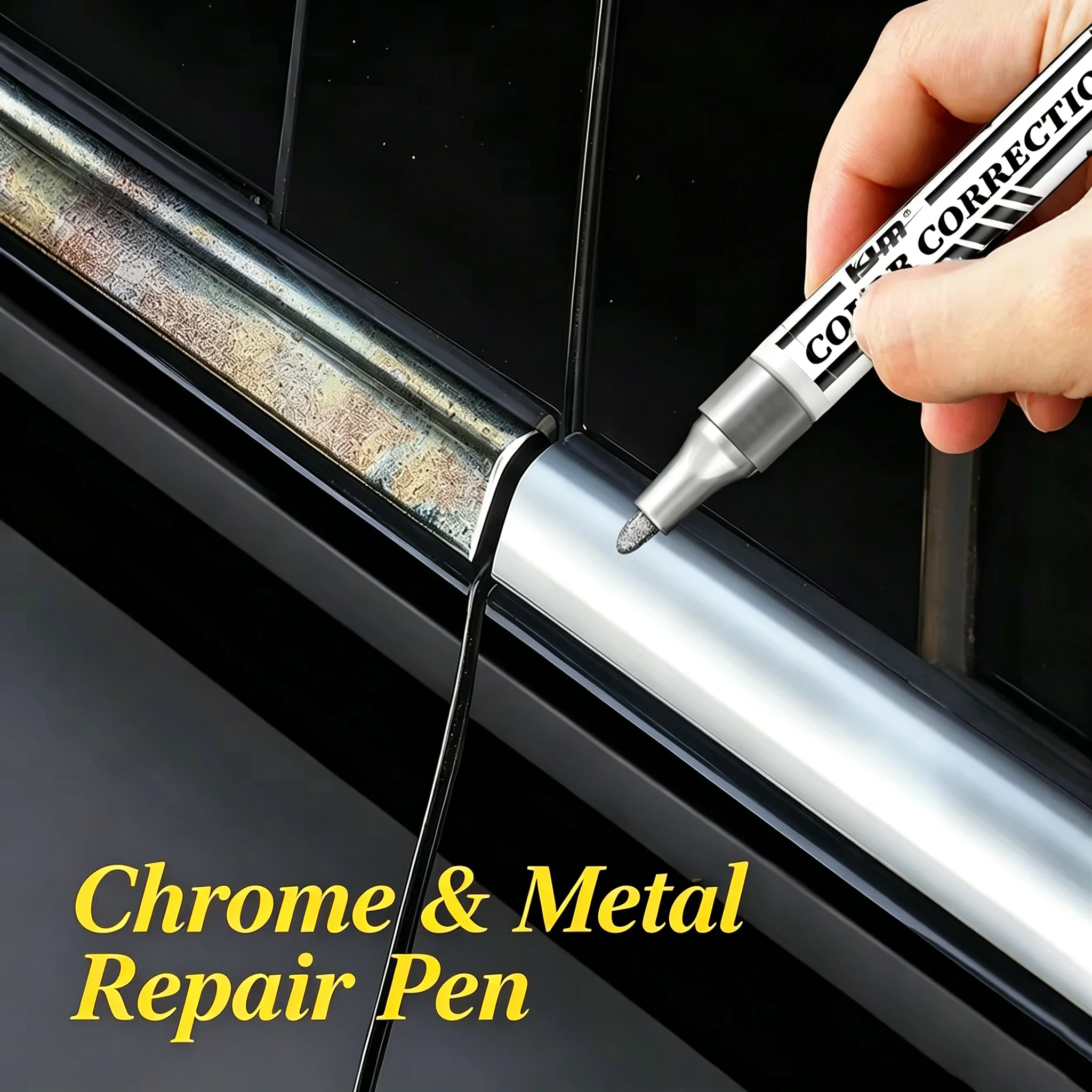 KJM Silver Chrome & Metal Repair Pen, Universal Touch Up Paint Pen for Auto Chrome Trim, Rust & Oxidation Restoration