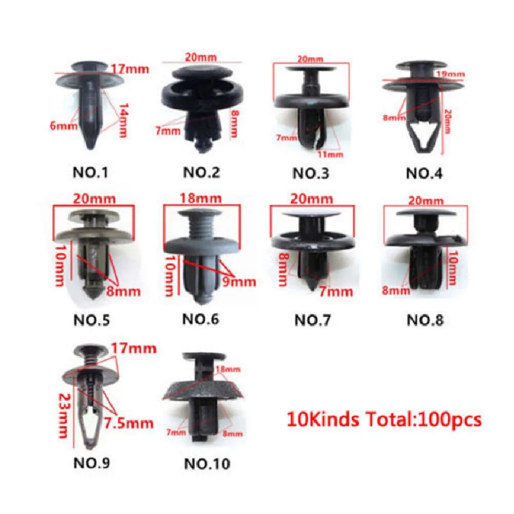 100pcs/Set For car Bumper Fender Mixed Set Rivets Clips Fastener Screw Popular Accessories Practical Fashion Brand New