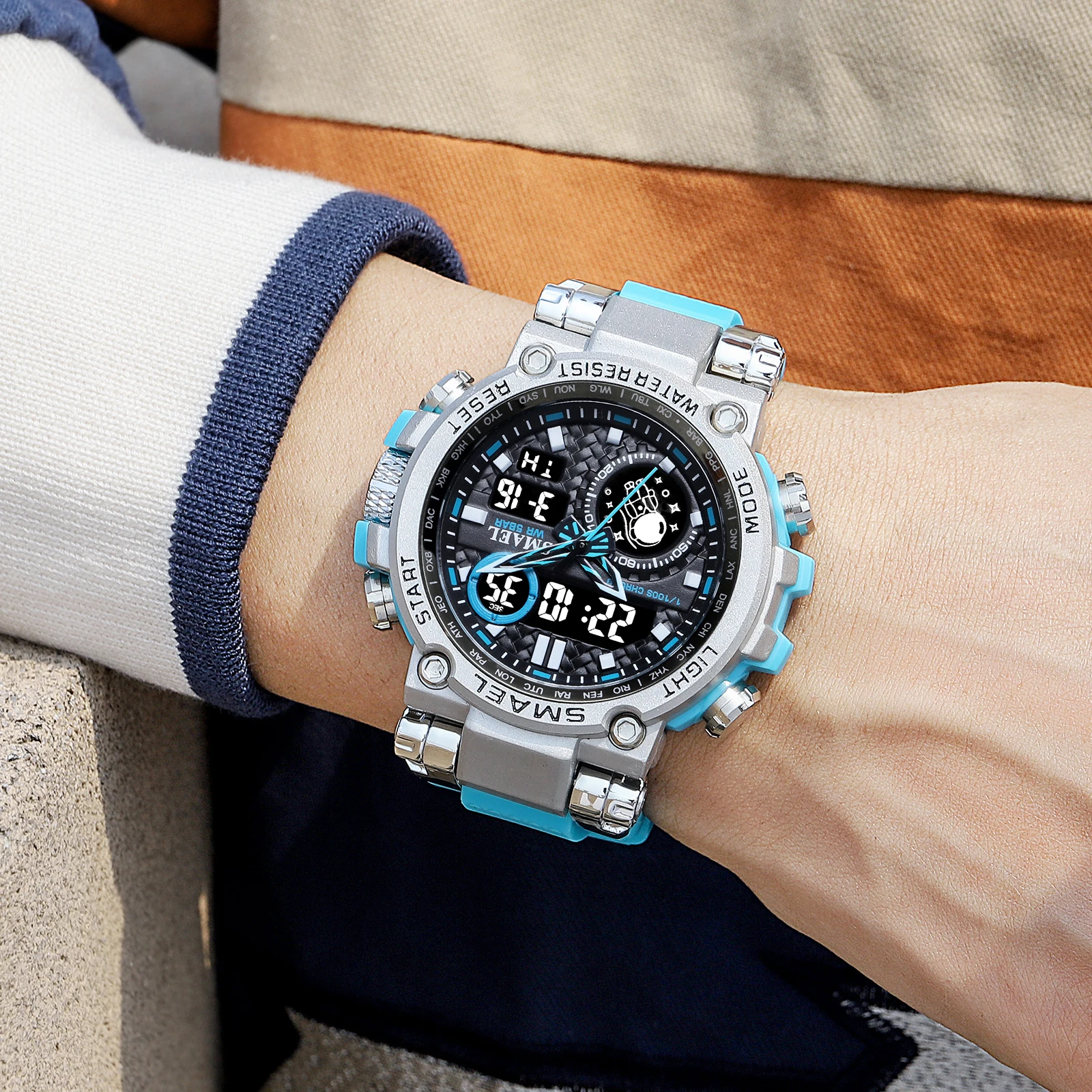 SMAEL 8093 Men's Analog Digital Dual Display Sport Watch - 50M Waterproof LED Backlight Alarm Stopwatch Chronograph Shockproof view 4