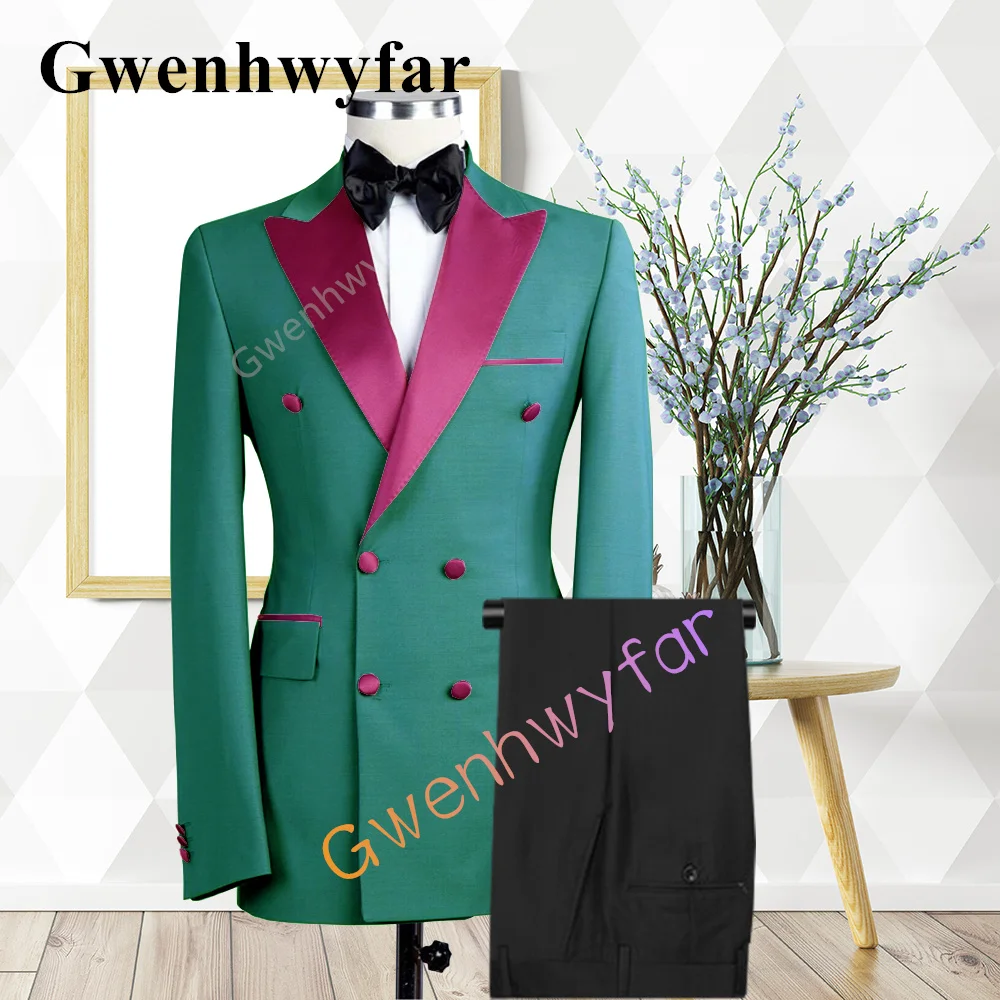 

Gwenhwyfar Trendy Style New Multicolor Men's Groom Wedding Suit Business Casual Tuxedo Fashion New Dark Green Suit 2 Piece Set