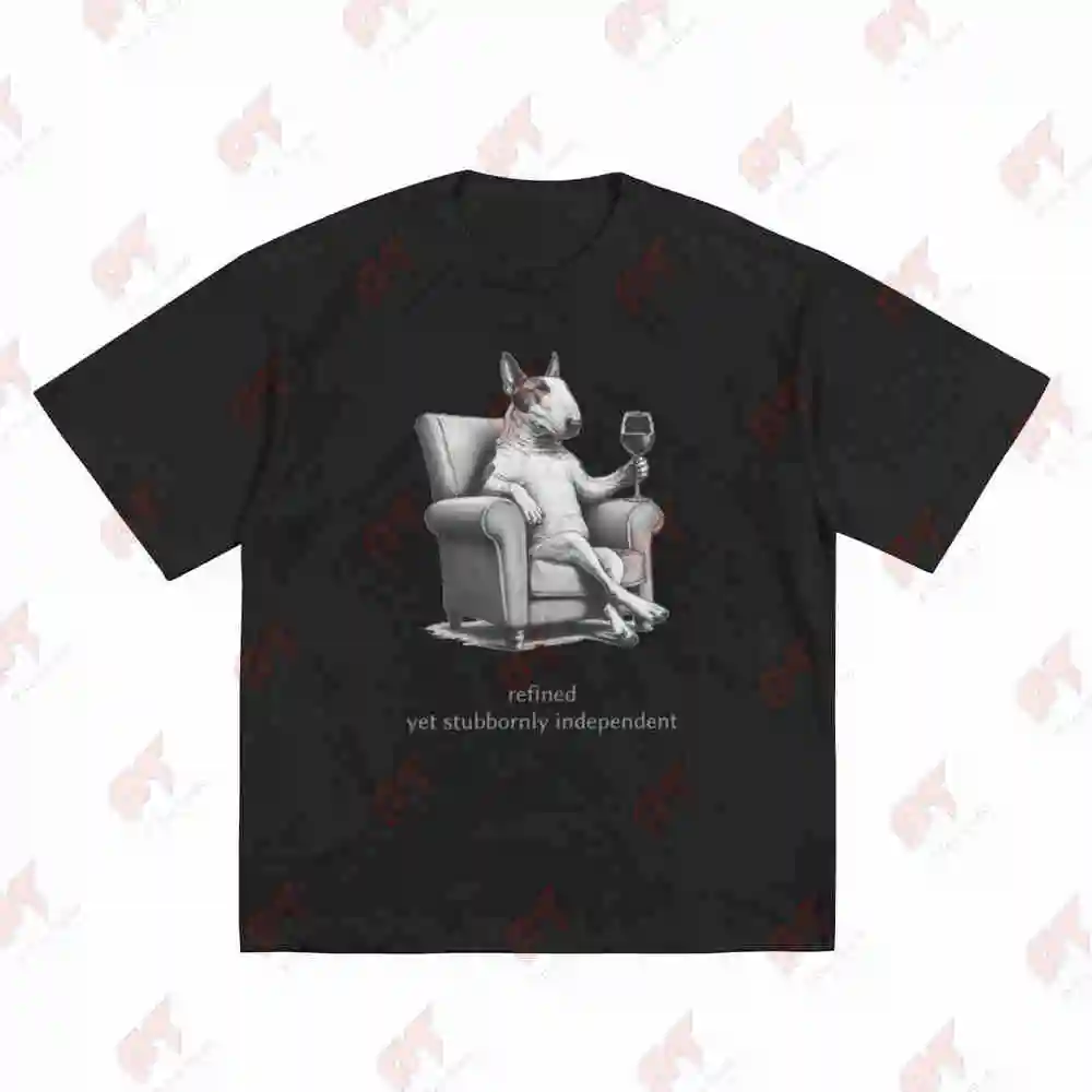 Bull Terrier Drinking Wine Short Sleeve Tee 100% Cotton T-Shirt