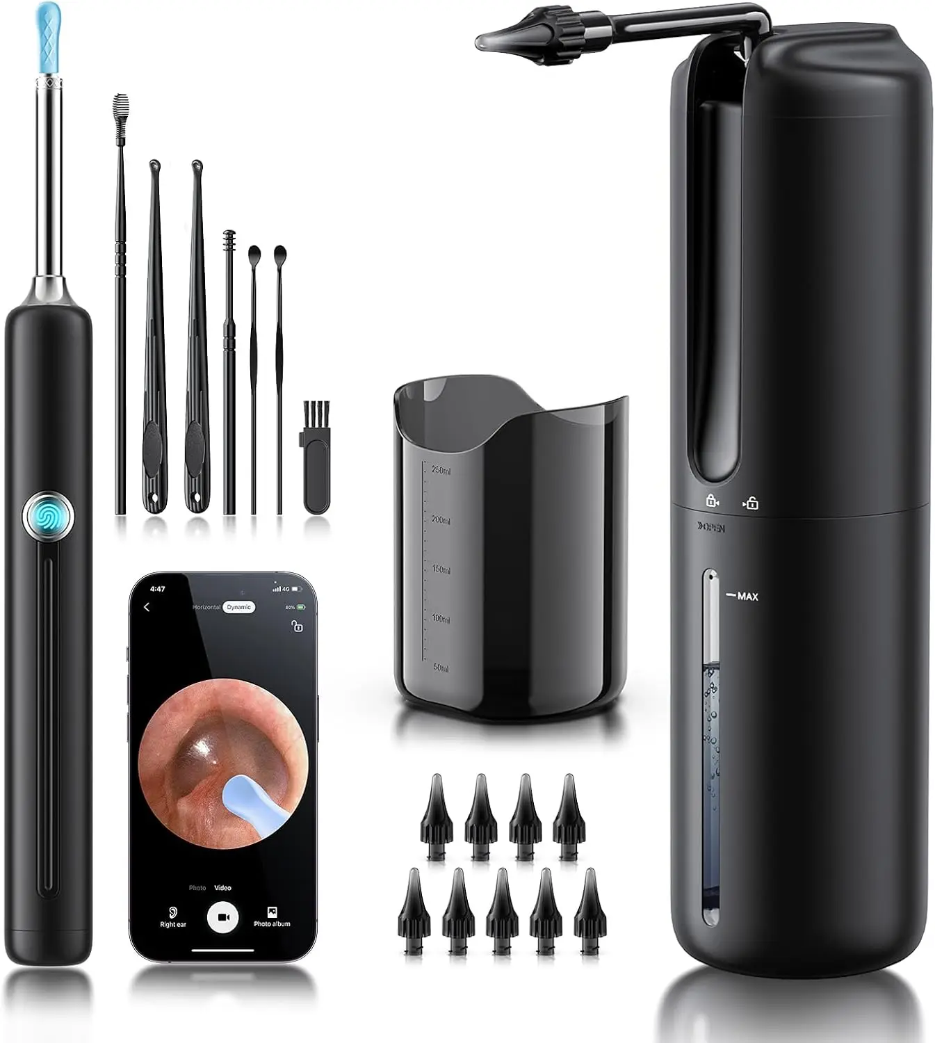 

Electric Ear Wax Removal Kit with Camera, 1080P Otoscope & 7-Piece Set - Safe and Effective Cleaning Tool
