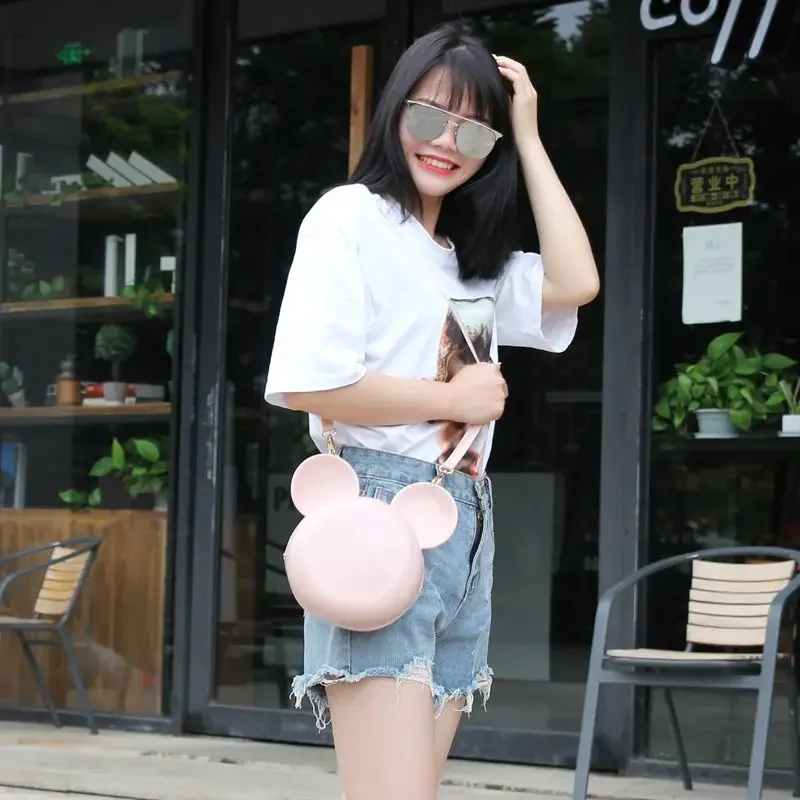 Tas Bahu Disney Mickey Mouse untuk Wanita Tas Jelly Tas Selempang Mickey Mouse Kawaii Kapasitas Besar Dompet Mewah