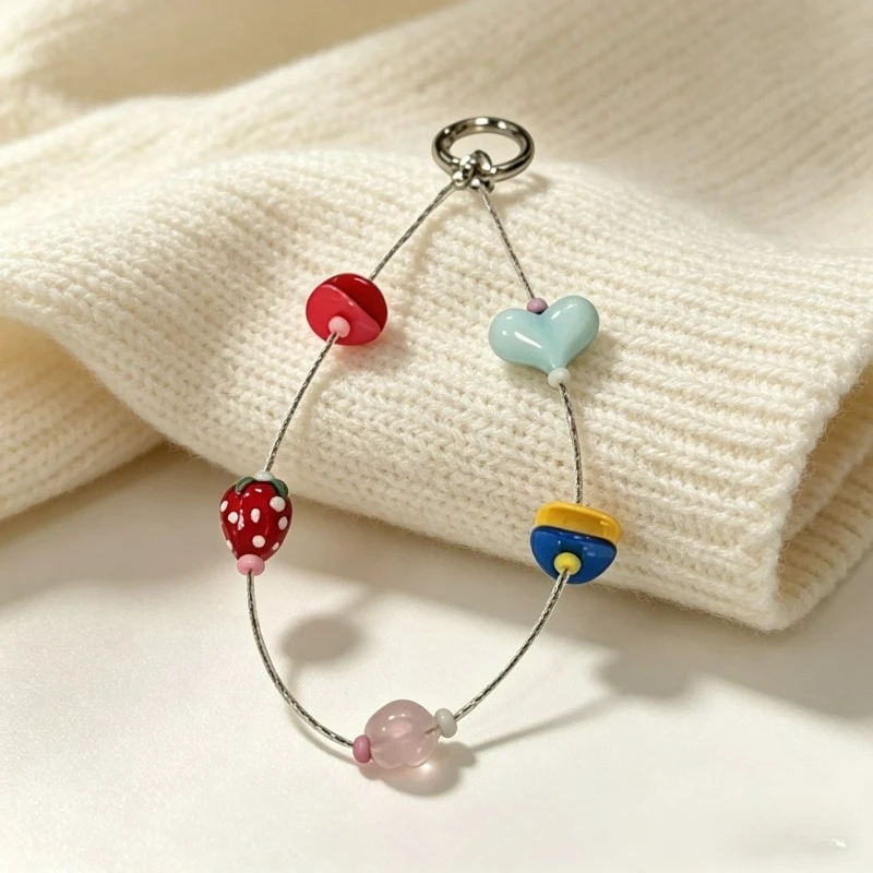 

Strawberry Sweetheart Transparent Mobile Phone Lanyard, Crystal Handmade Bag Chain Keychain