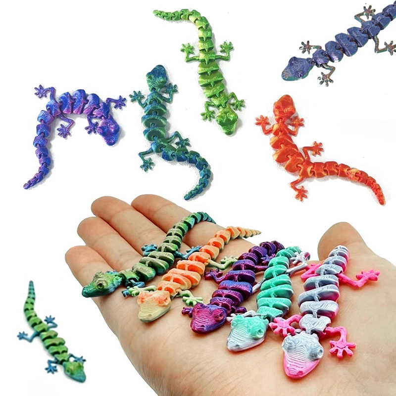 30PCS 3D Printed Gecko with Movable Joints - Fun Desk Toys, Random Colors, Cool Gift for Kids & Collectors