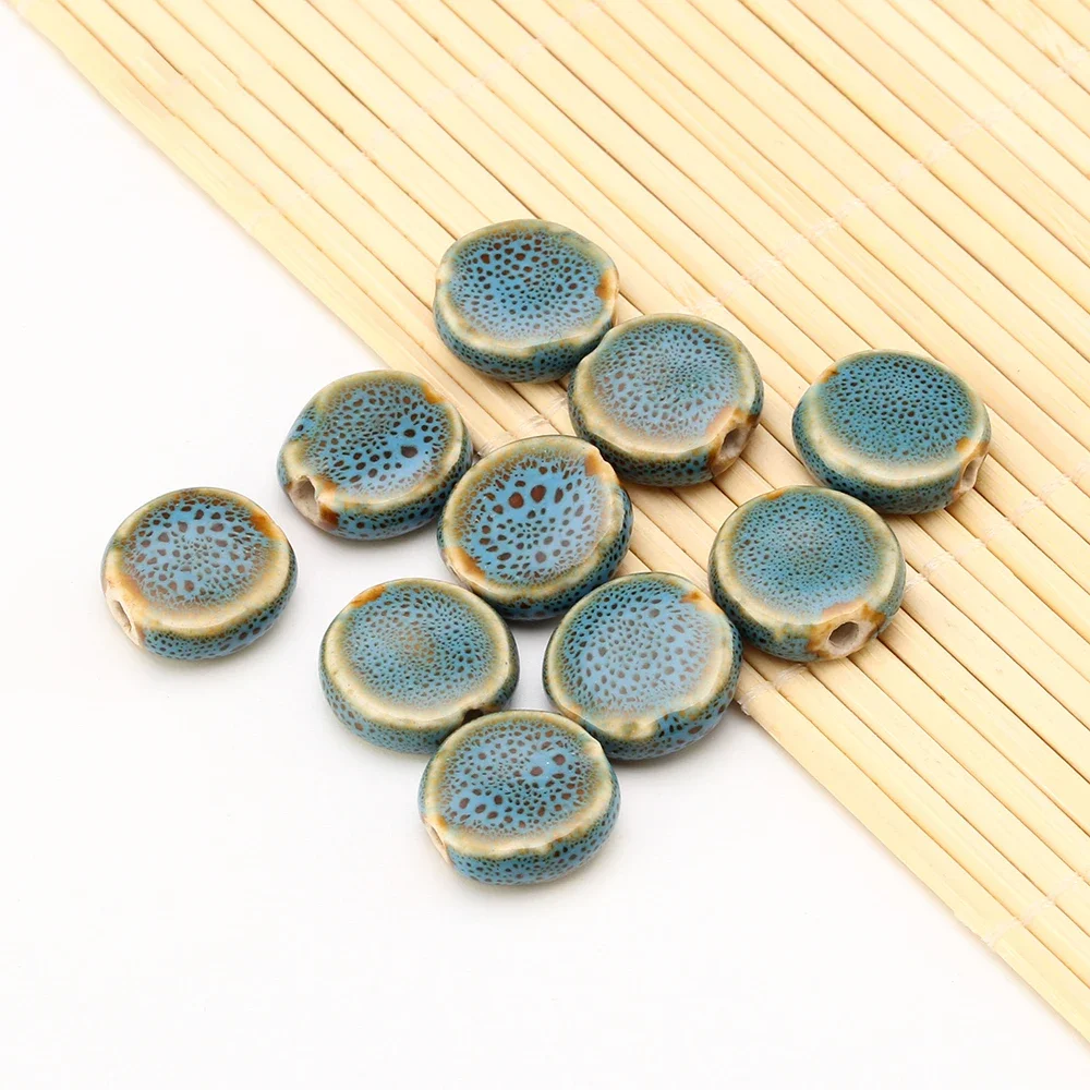 10Pcs Charm Flat Round Ceramic Beads For DIY Bracelet Jewelry Making Accessory Cube Square Chinese Porcelain Spacer Bead Crafts