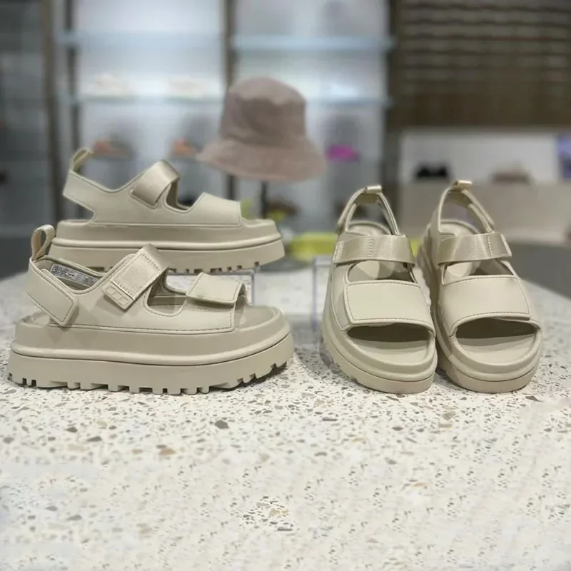 Zapatos de playa para mujer, sandalias deportivas y de ocio de suela gruesa con Velcro elevado, a la moda, suela suave, Color caramelo, novedad de verano 2024