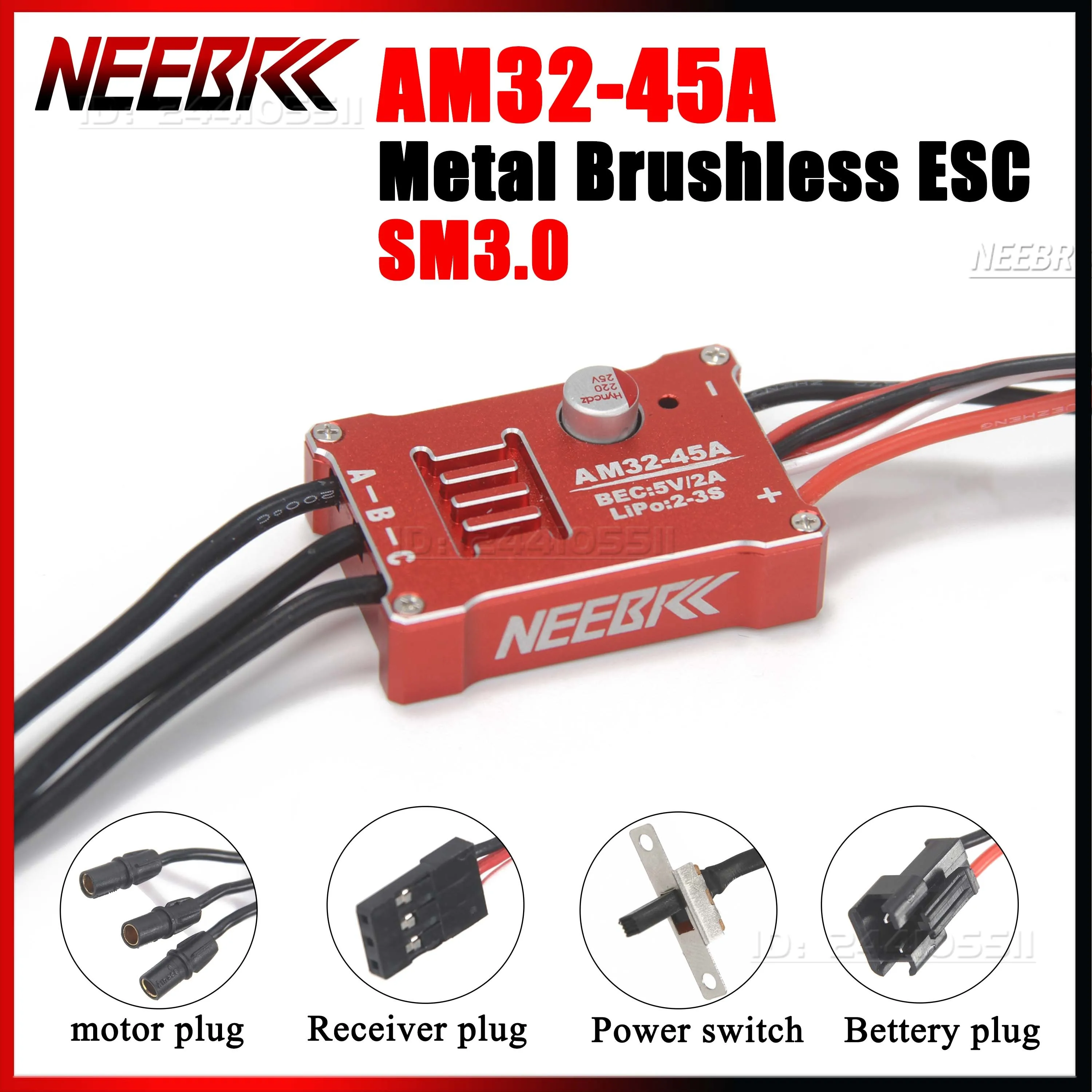 

NEEBRC AM32 45A Brushless Metal Case Waterproof ESC SM3.0 Plug Motor for 1:18/1:12 Climbing/Off Road Upgrade Vehicle Accessories