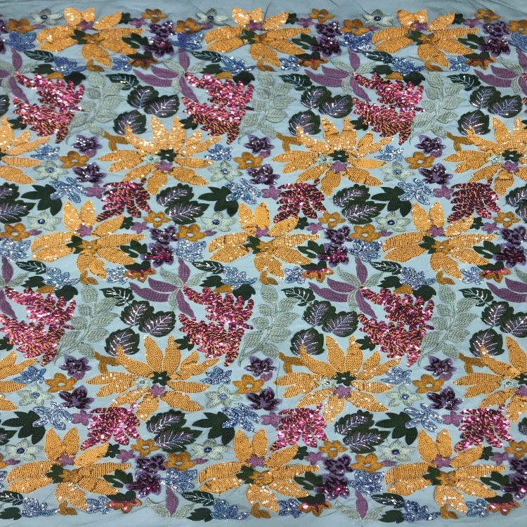 

1 yard Designer customized wedding dress cheongsam fabrics Maple leaf three-dimensional multi-layer sequin embroidery fabric