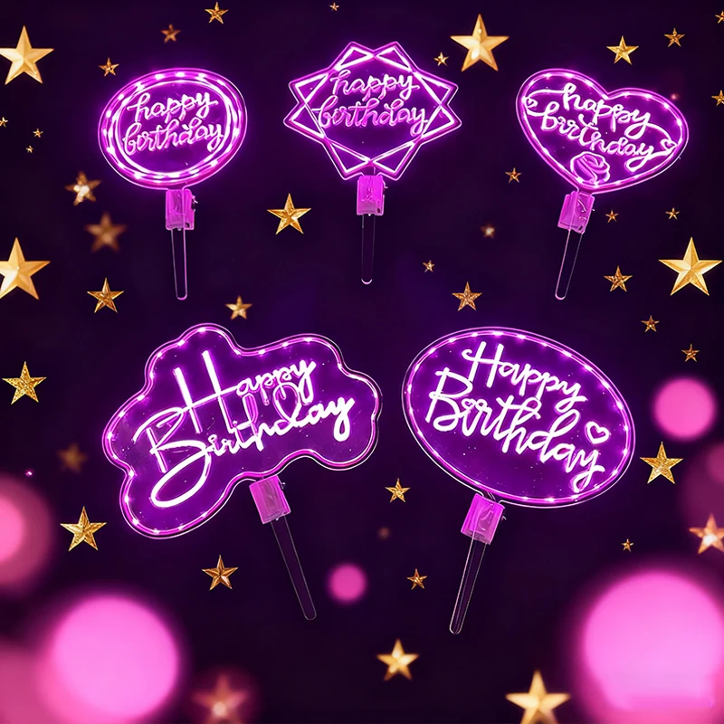 LED-Nachtlicht, blinkend, alles Gute zum Geburtstag, Tortenaufsatz, leuchtendes Neonlichtschild für Geburtstagskuchen, Dekoration, Partyzubehör – Detail 2
