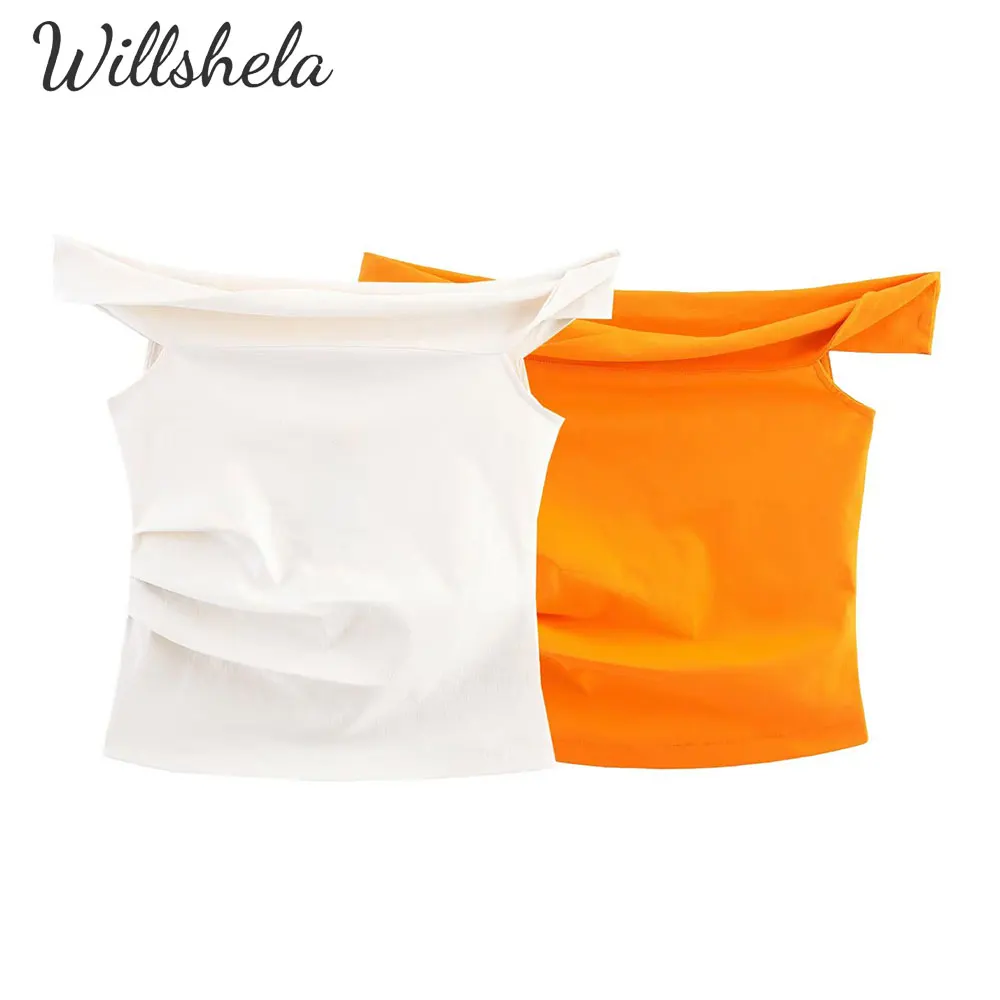 

Willshela женские модные хлопковые и льняные асимметричные топы без рукавов с открытыми плечами женские шикарные женские повседневные Mujer камзол