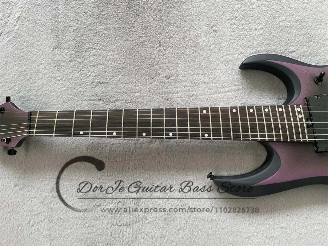 7 String Matte Black Purple Electric Guitar Mahogany Body Wing Wood Neck Independent bridge Fan Piece Note black tuning