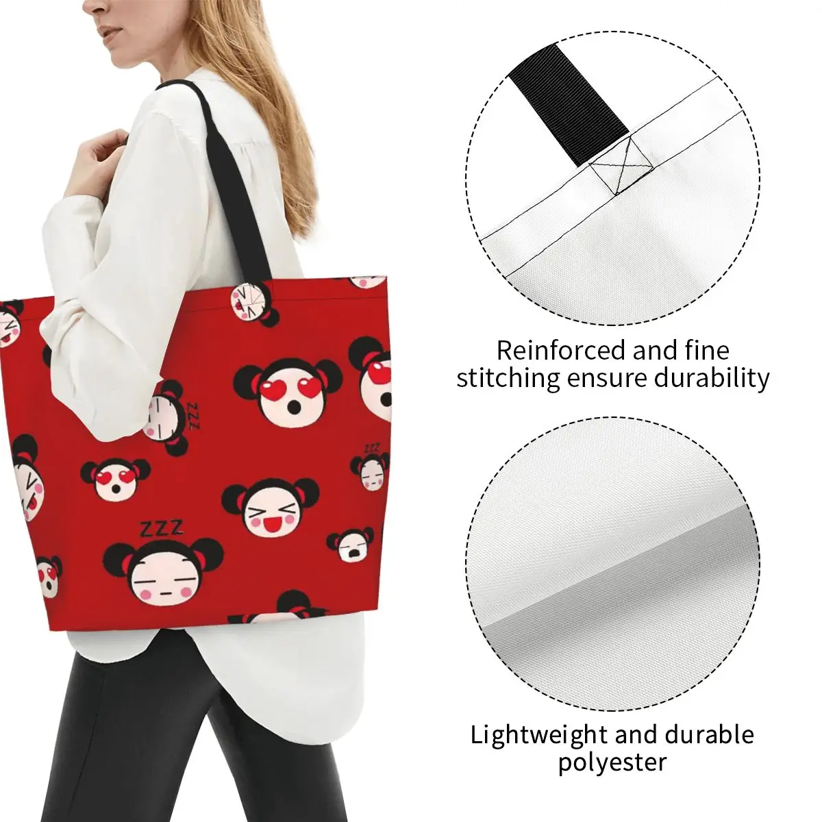 Pucca Shopping Tote Bag Canvas Large Capacity Shoulder Bags Shopper Grocery Handbag for Women