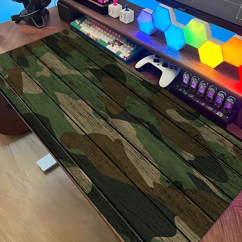 

Camouflage Wood Grain Mouse Pad Retro Wooden Boards Gaming Desk Mat XXL Non-slip Rubber Base Washable PC Pads for Game & Office