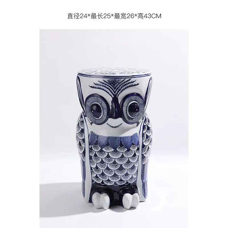 Owl blue and white porcelain multi-purpose embroidery pier cool stool ceramic art small side few booth entrance ornament