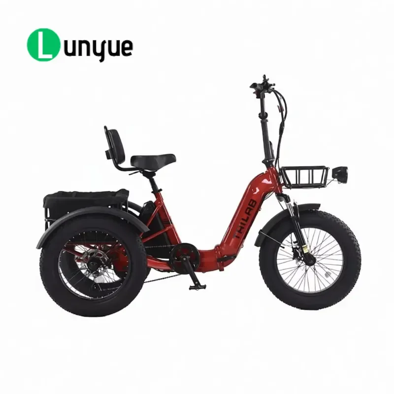 500W Foldable Electric Tricycle 20 Inch Fat Tire Brushless Rear Hub Motor Pedal Assist Integrated Lithium Battery Three Wheel
