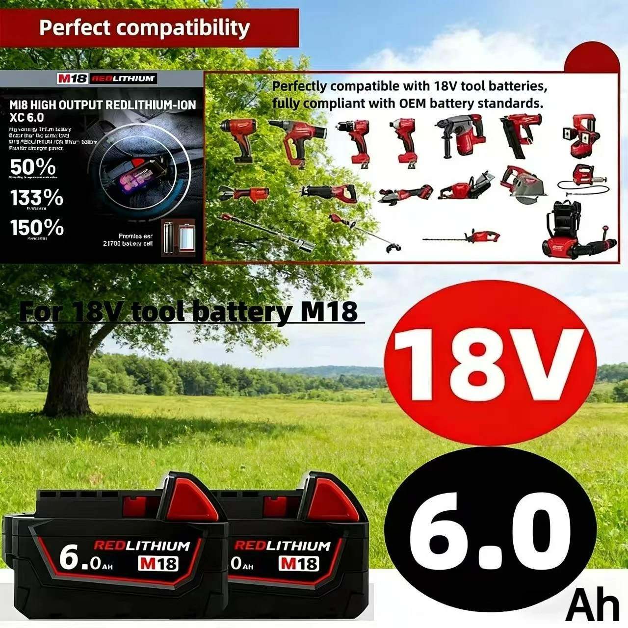 

For Milwaukee Original battery，M18B5 5AH，6AH 8AH 12AH，M12-18FC Charger，For Milwaukee M18 18V 4811-1850 1815 Tool Lithium Battery