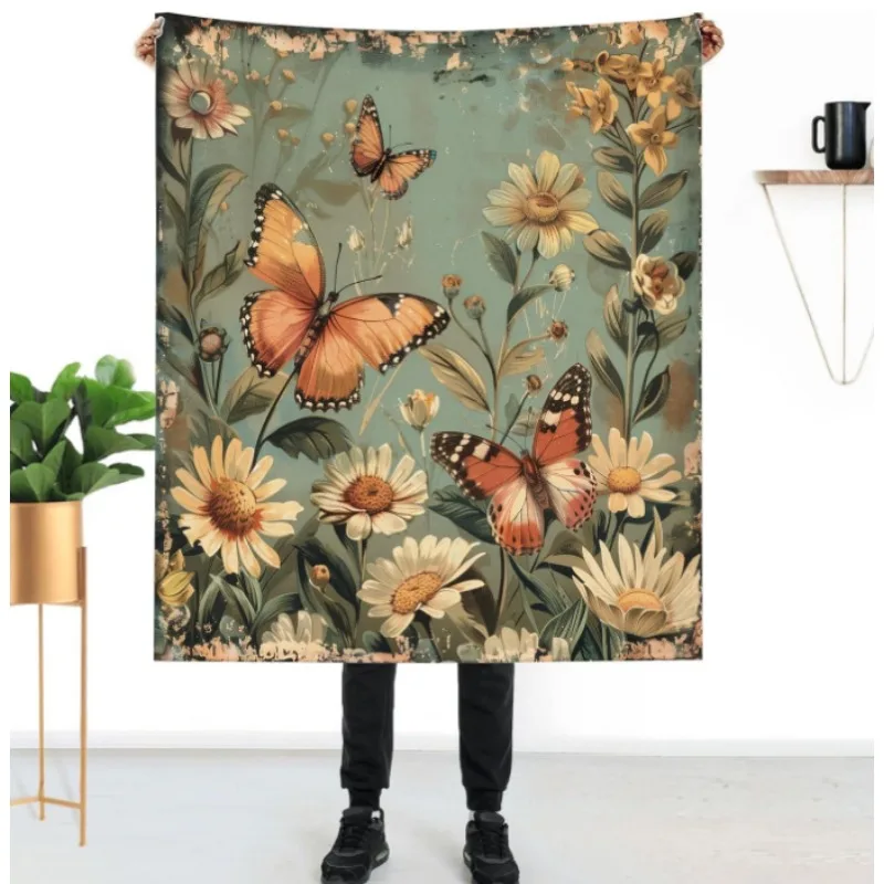 بطانية زهور على شكل فراشة عتيقة، بطانية فائقة النعومة، بطانية سرير فاخرة، أريكة غرفة المعيشة، غرفة النوم، دافئة وخفيفة للجنسين