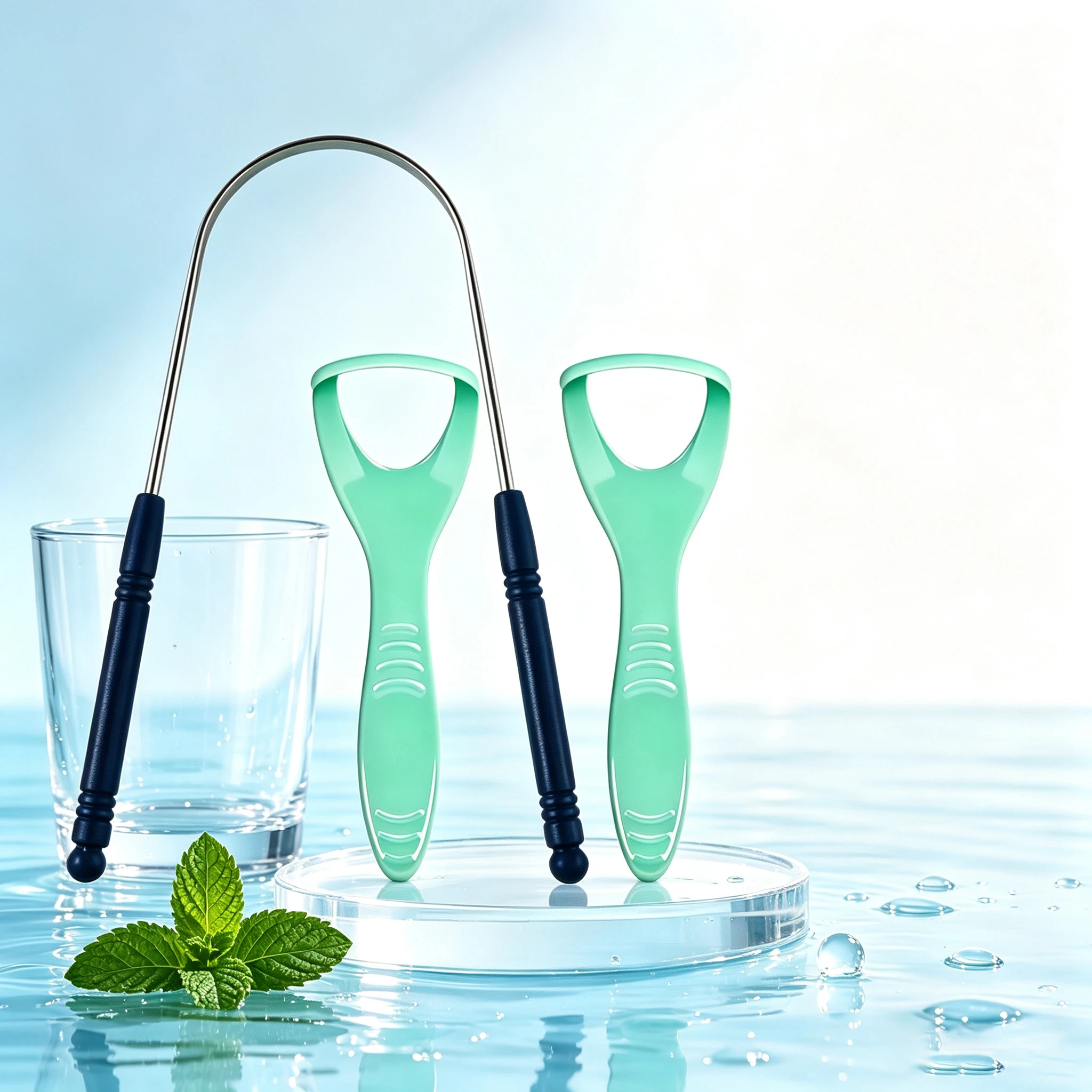 Portable Tongue Cleaning Set, Stainless Steel Tongue Scraper with Plastic Tongue Scraper, Washable, Reusable, Household Oral Cleaning and Care Tool