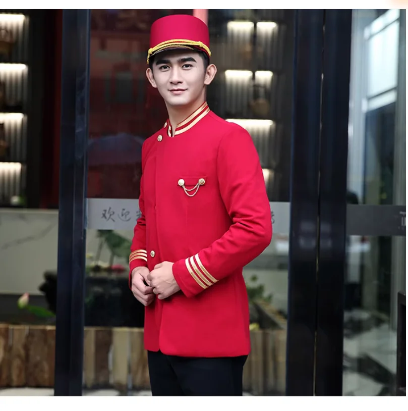 Hotel bellboy welcome attire male reception concierge work uniform