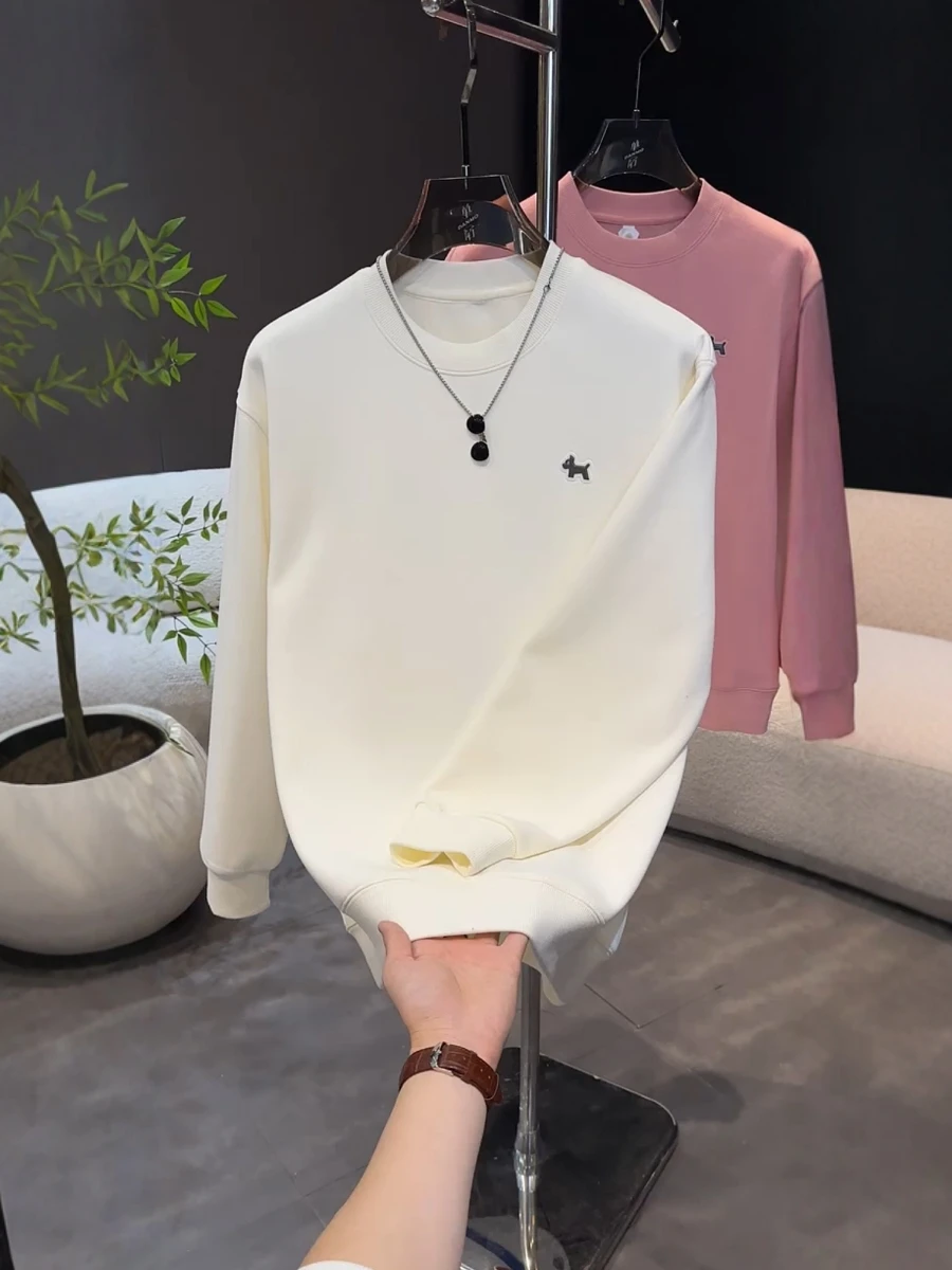 

Простой модный мужской свитшот с круглым вырезом, однотонный, с дизайном в стиле Dog Tag, удобный, с длинными рукавами, осенне-зимняя новинка.