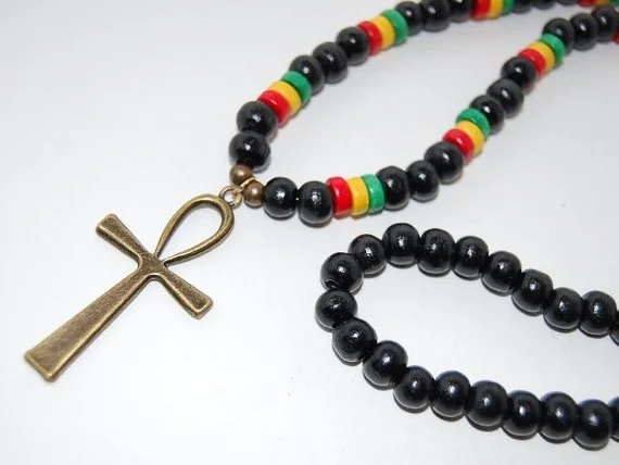 Ankh Cross Necklace,Wood Necklace,Bronze Ankh Cross,Rasta Necklace,Key of the Nile,Key of Life,Crux Ansata,Man,Woman,Egyptian