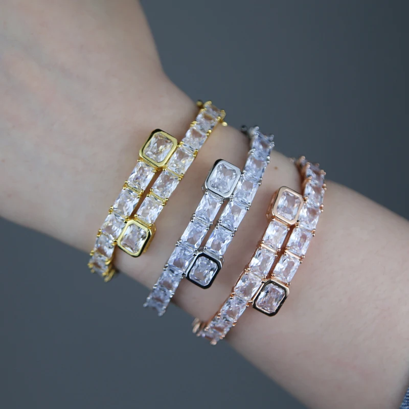

New Arrived Fashion Geometry CZ Bracelet Bangles Iced Out CZ Rose Gold Silver Color Luxury Jewelry For Women Mens Wholesale