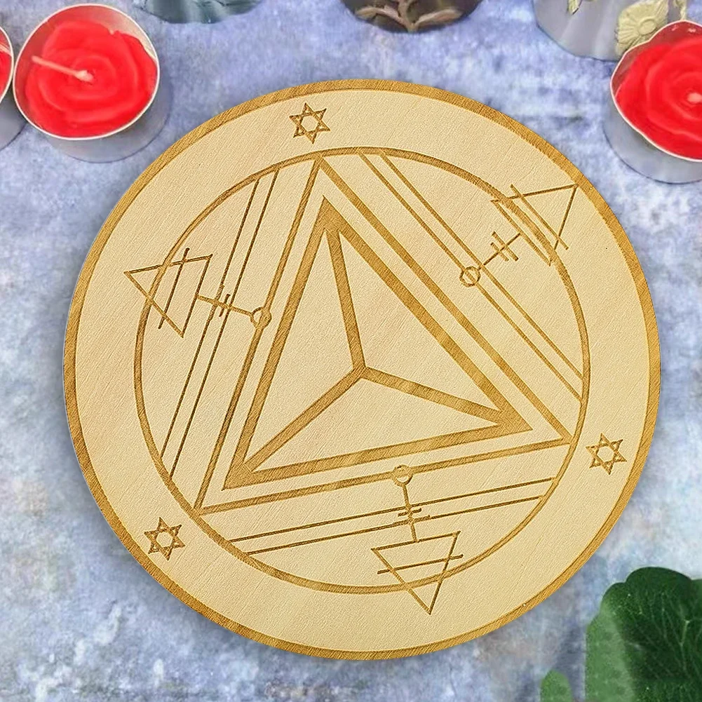 Wooden Triangular Hexagram Coaster Game Mat Board Crystal Display Base Divination Laser Engraved Board Wiccan Ritual Supplies