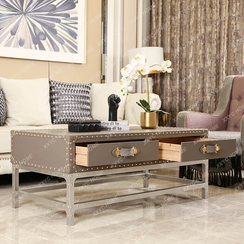 American Small Apartment Living Room Coffee Table Club Hotel Coffee Table European Leather Tea Table