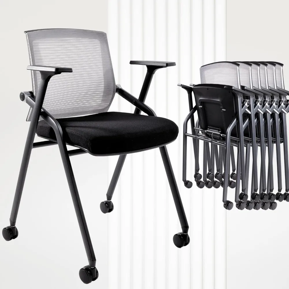 

Conference Room Chairs, Folding Office Desk Chair with Lumbar Support and Sliding Armrest, Stackable Office Guest Chairs