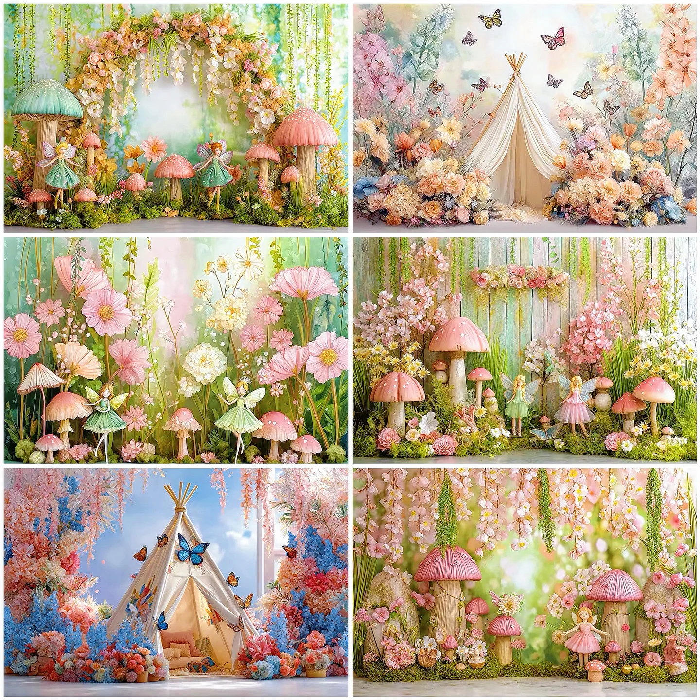 

Spring Garden Party Decoration Photo Backdrop Dreamy Mushroom Butterfly Fairy Theme Kids Birthday Party Supplies Decor Banner