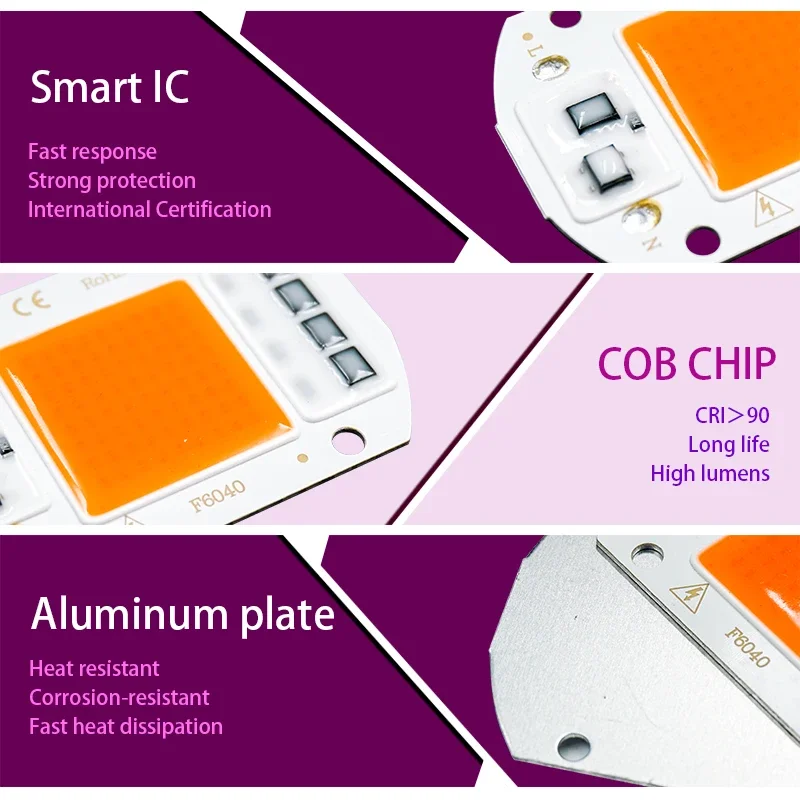 Hydroponice 110V 220V Cob Led Grow Light Chip 10W 20W 30W 50W Full Spectrum Phyto Lamp For Indoor Plant Seedling Grow and Flower