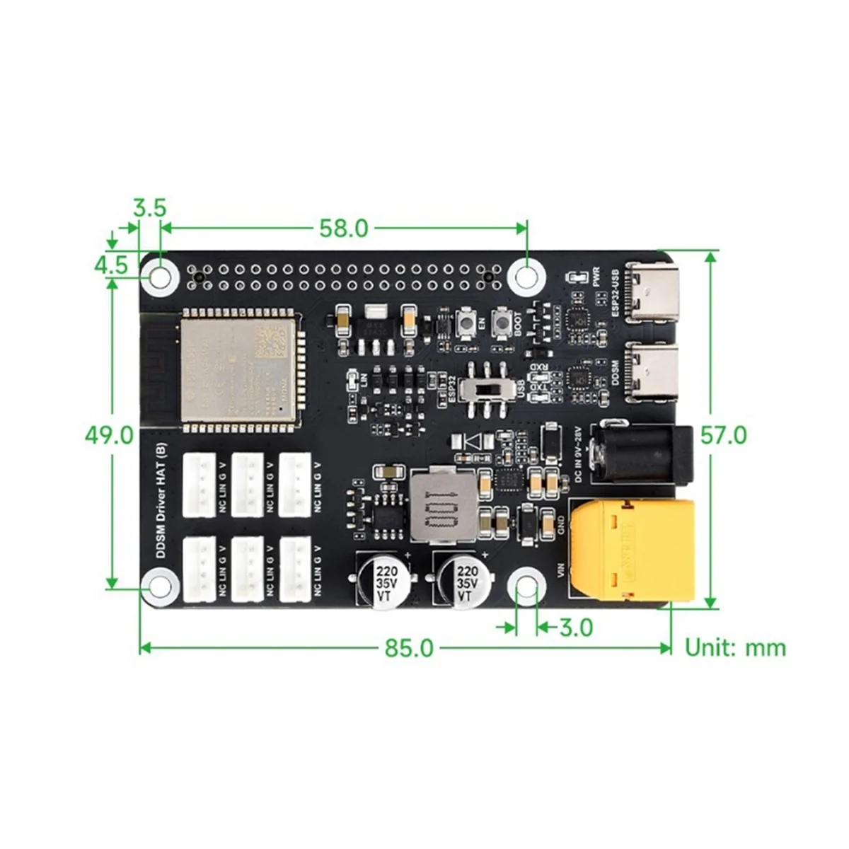 N18R Motor Drive Board DDSM400 Motor Driver HAT WiFi Wireless Based on ESP32-WROOM-32 for