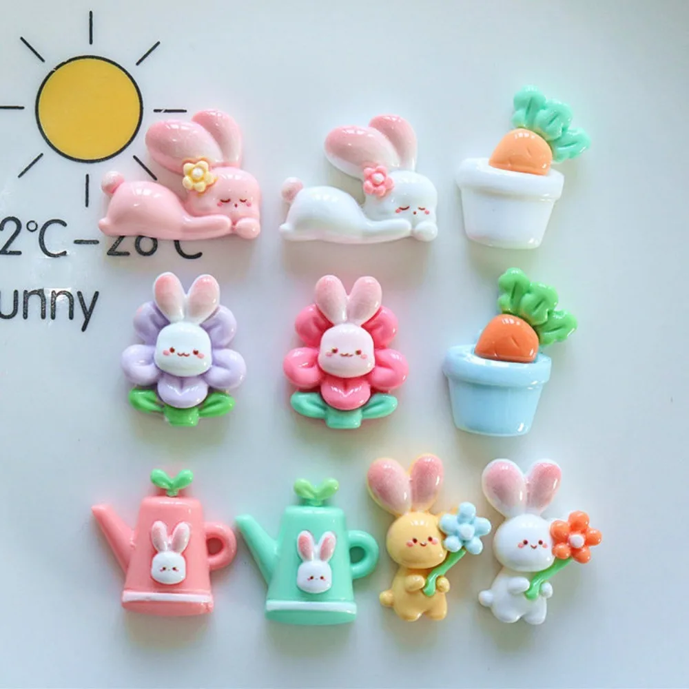 10pcs Cartoon Kawaii Rabbit Flower Series FlatBack Resin DIY Scrapbooking Embellishments Cabochons Decoration Accessories