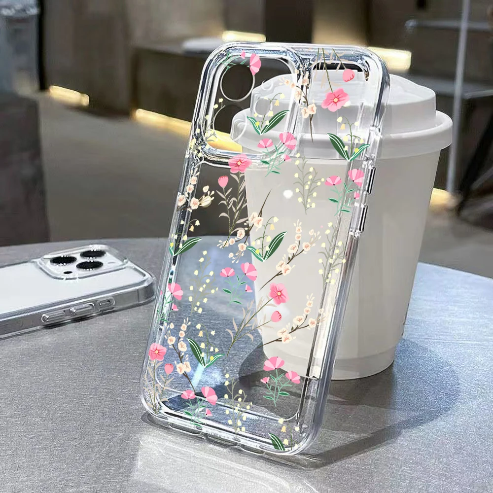 Flower Clear Case For Samsung S24 S23 Ultra S22 Plus S21 S20 FE S10 Plus A55 A54 5G A53 A52 A33 A34 A35 A32 Soft Silicone Cover