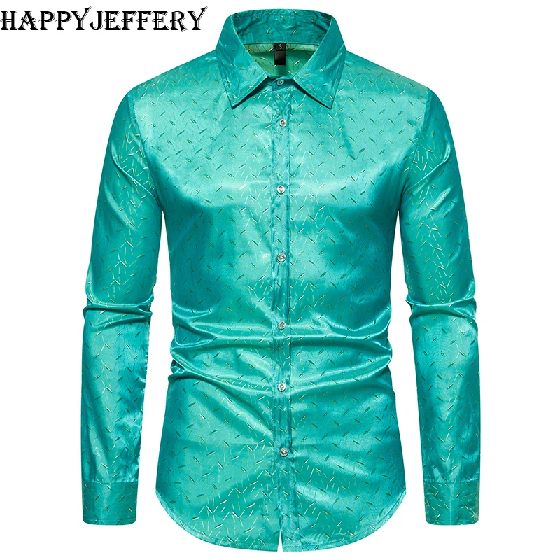 New Happyjeffery Men's Dress Shirts Jacquard Long Sleeve Tops Men Male Business Casual Man Prom Shiny Wedding Shirt LS29