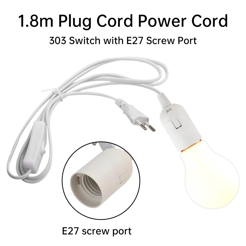1.8-Meter Plug Wire Power Cord with 303 Switch E27 Screw Socket for Pendant Light LED Bulb Lamp Socket