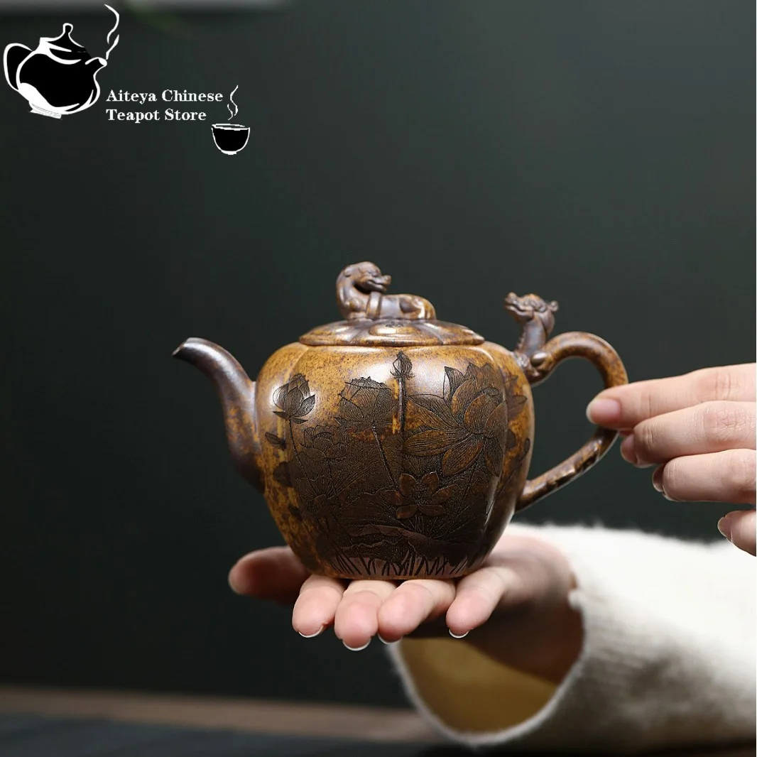 Kung Fu Chinese tea set Yixing purple clay teapot, original ore, dragon bone, gold sand, wood fired dragon head tea pot