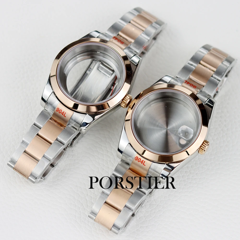 

36/39mm Watch Case and oyster bracelet rose glod silver stainless steel for datejust NH35 NH36 movement 28.5mm dial watch parts