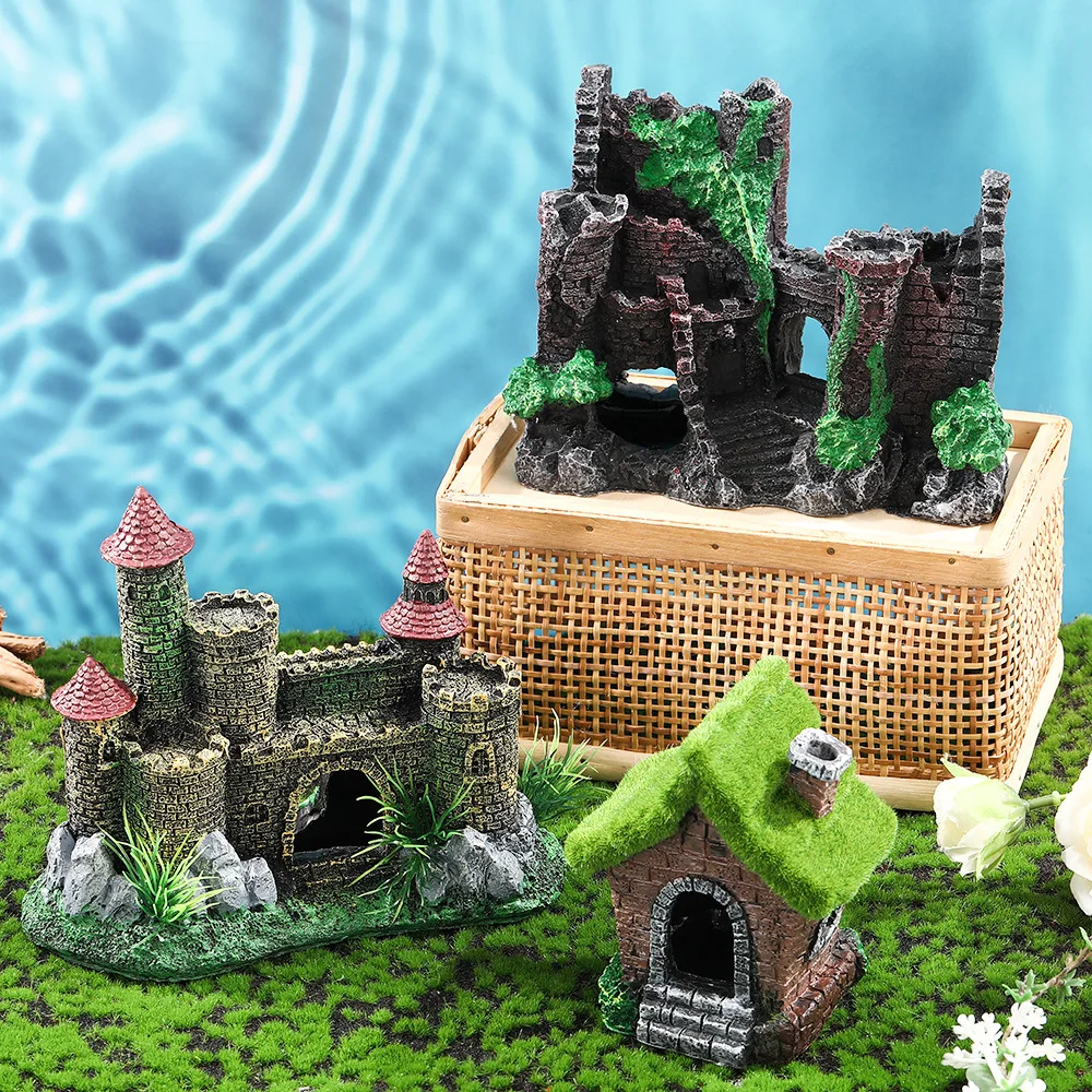 

1 шт. Декор для аквариума, модные украшения для оформления аквариума, изделия из смолы, строительство замка, аквариумные аксессуары