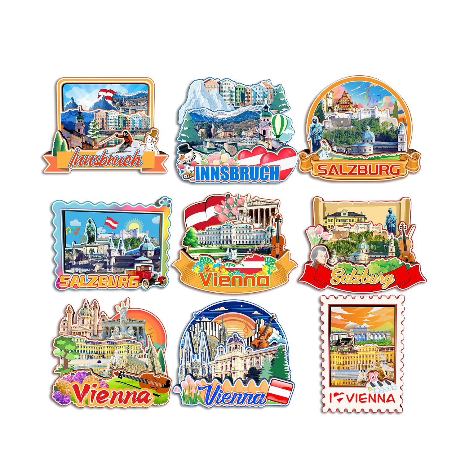 Vienna Salzburg Innsbruck AUSTRIA Fridge Magnet Travel Souvenir Gift Handmade Decorative Refrigerator Sticker Home Decoration