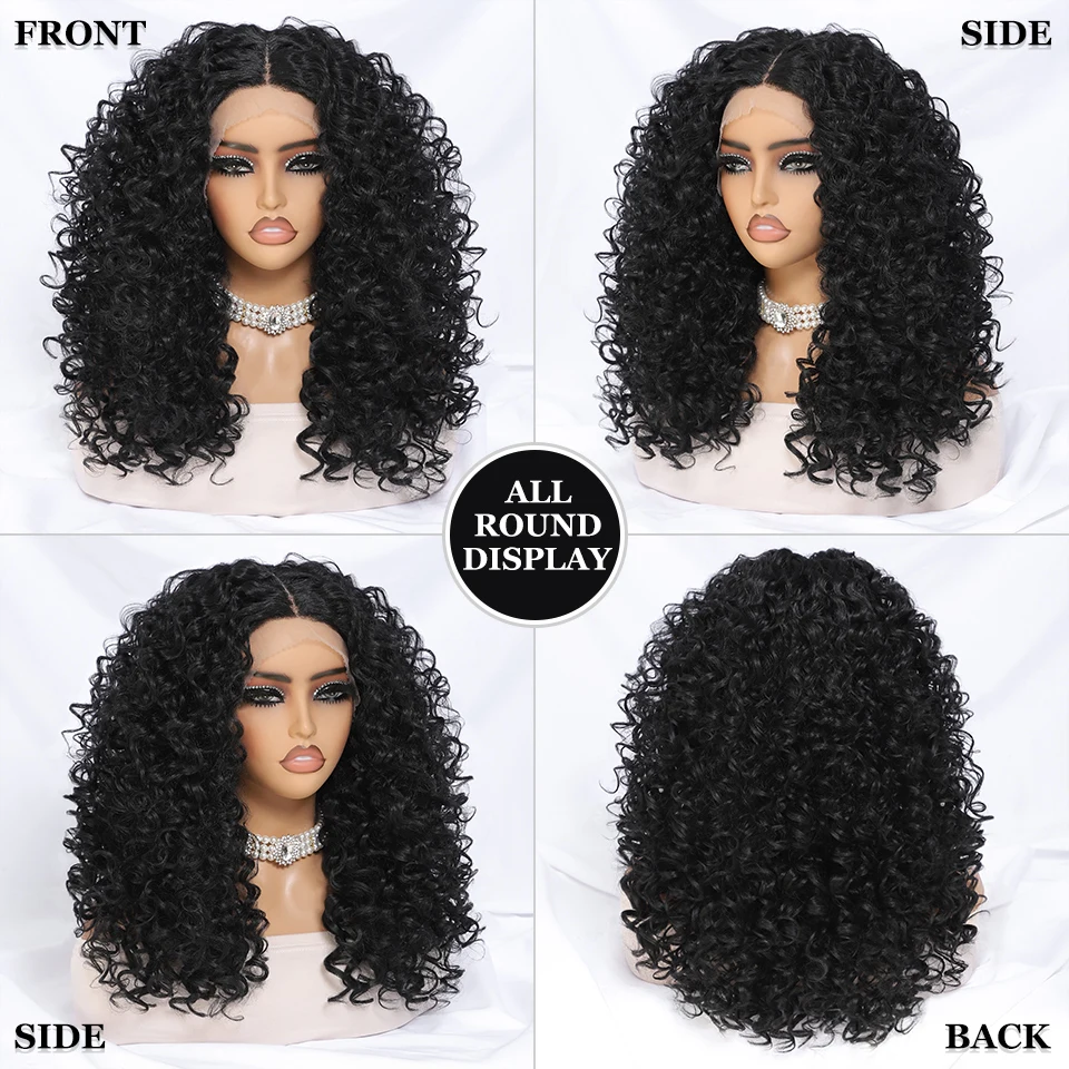 20 Inch Curly Synthetic Lace Front Wig For Africen Women Black T Part Blonde Curly Lace Frontal Wig For Afro Female