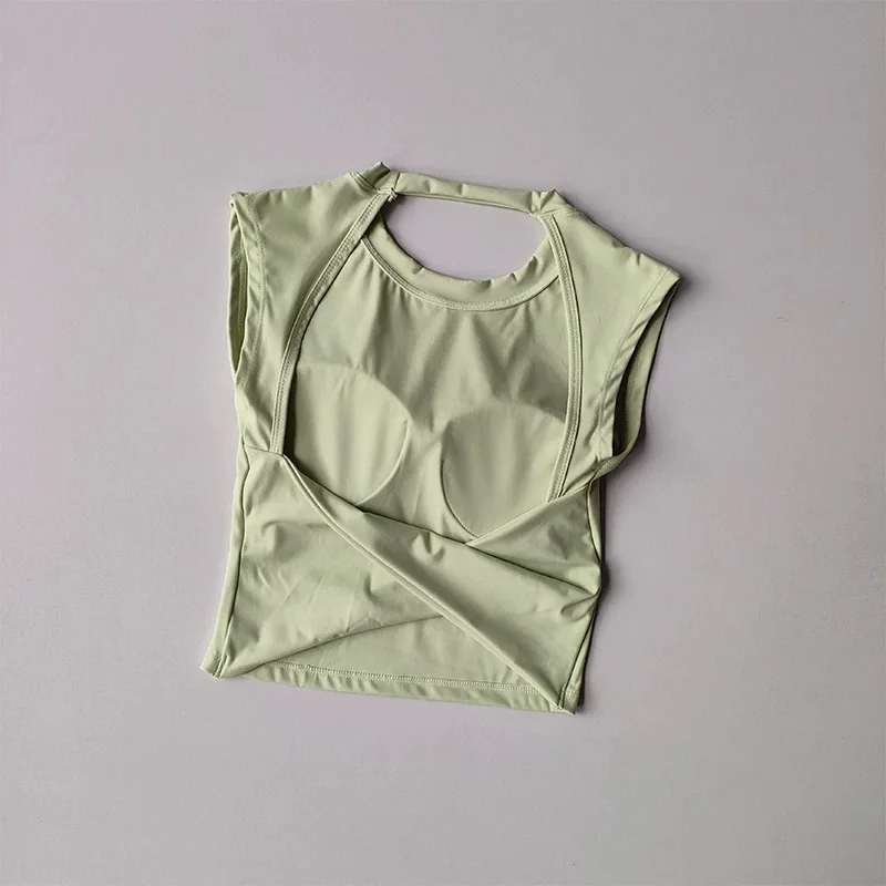 Sexy korte rugloze vaste borstpad sport T-shirt vest dames nauwsluitende sneldrogende afslankende yogapak topkleding
