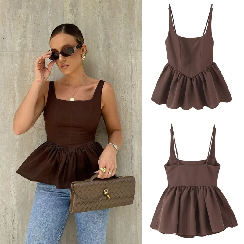 

Шикарный топ с U-образным вырезом и пышным подолом, жилет без бретелек, модный женский повседневный топ без бретелек 2025 года, вечерние и клубные майки на подтяжках, уличная одежда