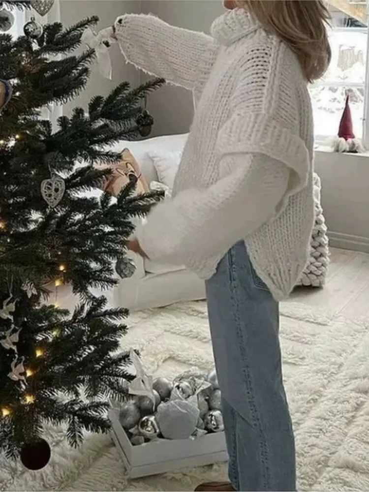 Mode Stricken Lose Pullover Für Frauen Casual Rollkragen Langarm Pullover Pullover Dame Urlaub Streetwear frauen Kleidung